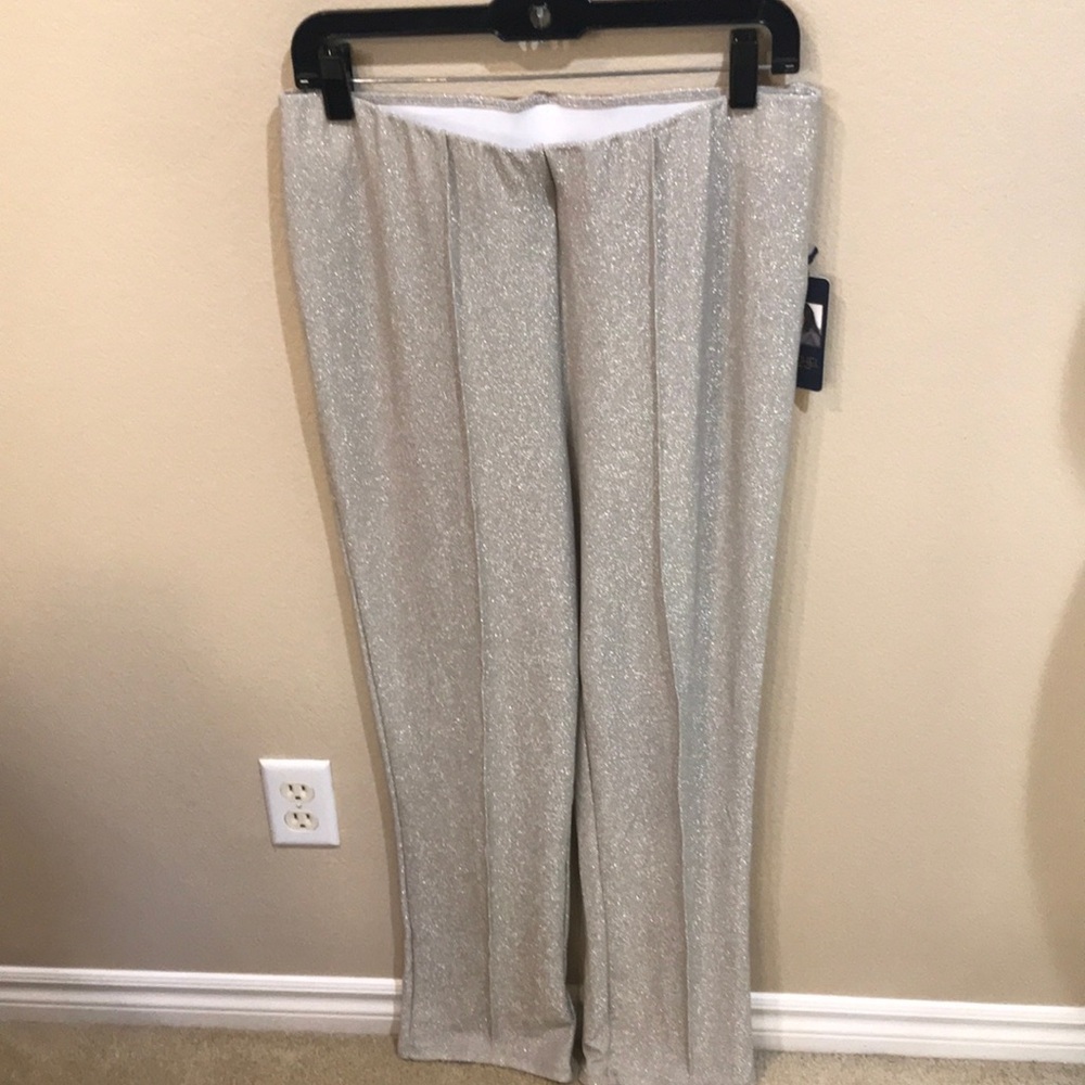 Rachel Roy Beige Sequin Pull On Pants w/Elastic Waist and Exposed Front Seam-L